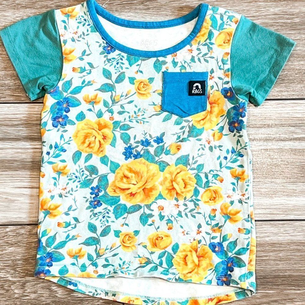 Rags to Raches Floral Short Sleeve Shirt with pocket, Size 18-24M